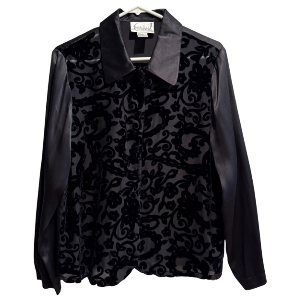 Vintage Diane Von Furstenberg Silk Assets Black Silk Velvet Blouse